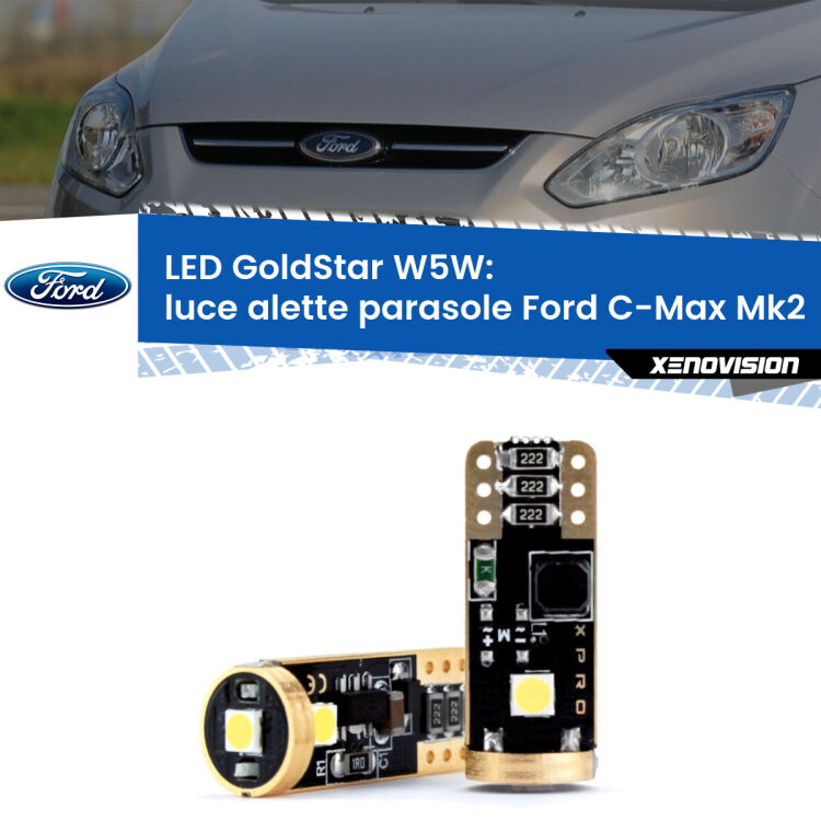 <strong>Luce Alette Parasole LED Ford C-Max</strong> Mk2 2011 - 2019: ottima luminosità a 360 gradi. Si inseriscono ovunque. Canbus, Top Quality.