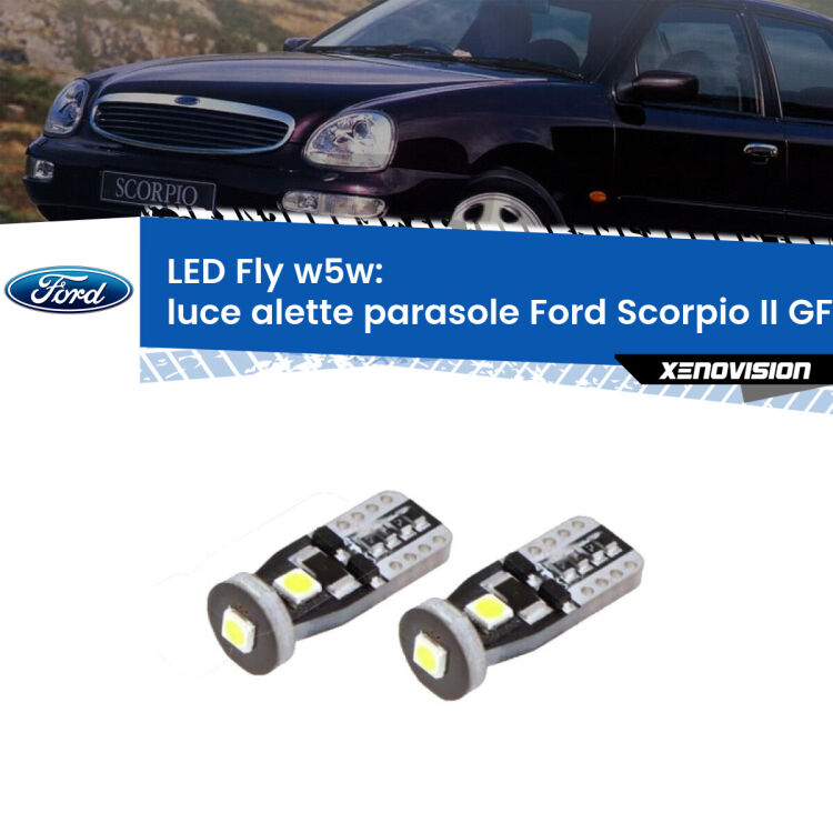 <strong>luce alette parasole LED per Ford Scorpio II</strong> GFR, GGR 1994 - 1998. Coppia lampadine <strong>w5w</strong> Canbus compatte modello Fly Xenovision.