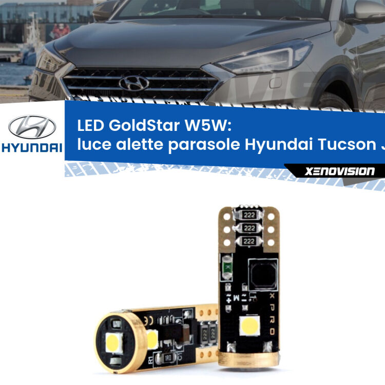 <strong>Luce Alette Parasole LED Hyundai Tucson</strong> JM 2004 - 2010: ottima luminosità a 360 gradi. Si inseriscono ovunque. Canbus, Top Quality.