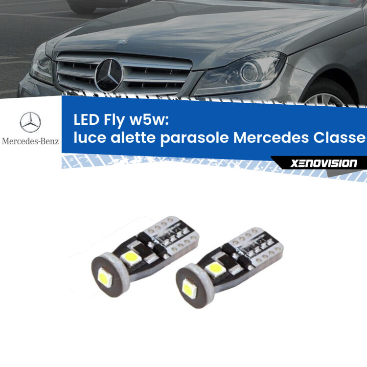 <strong>luce alette parasole LED per Mercedes Classe-C</strong> W204 2007 - 2014. Coppia lampadine <strong>w5w</strong> Canbus compatte modello Fly Xenovision.