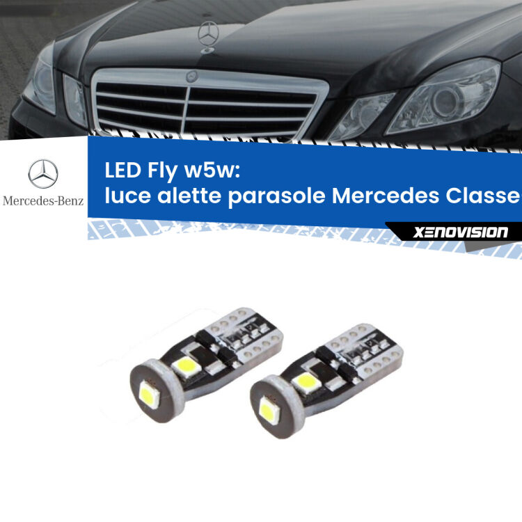 <strong>luce alette parasole LED per Mercedes Classe-E</strong> W212 2009 - 2016. Coppia lampadine <strong>w5w</strong> Canbus compatte modello Fly Xenovision.