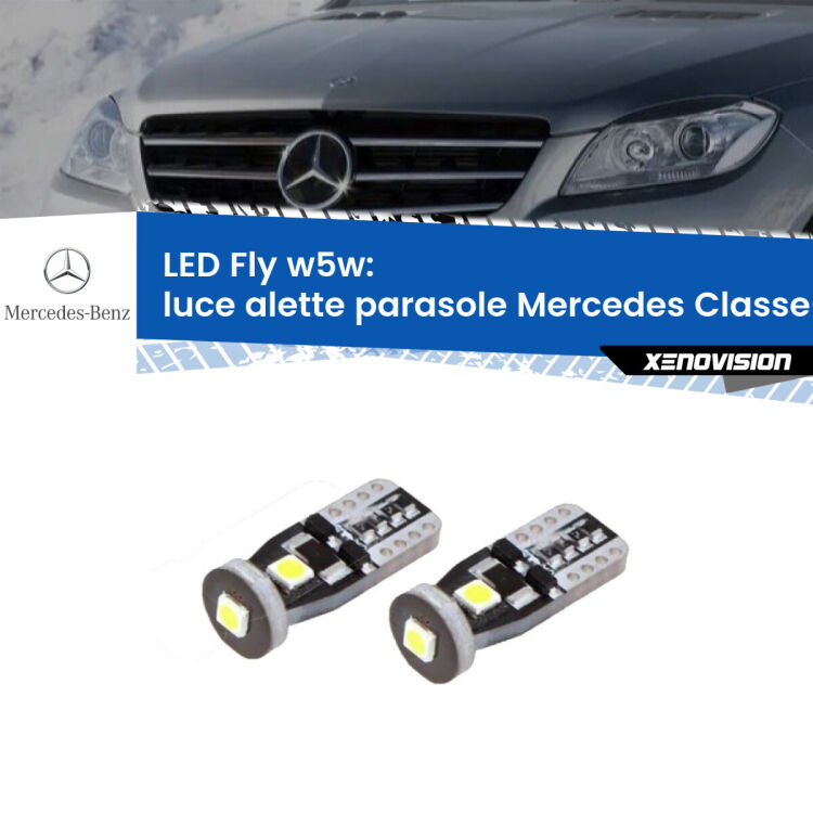 <strong>luce alette parasole LED per Mercedes Classe-M</strong> W166 2011 - 2015. Coppia lampadine <strong>w5w</strong> Canbus compatte modello Fly Xenovision.