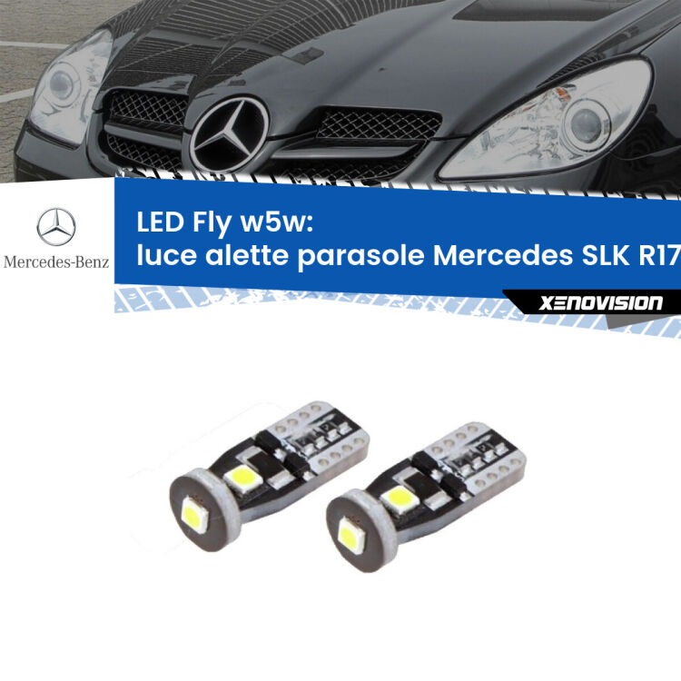 <strong>luce alette parasole LED per Mercedes SLK</strong> R171 2004 - 2011. Coppia lampadine <strong>w5w</strong> Canbus compatte modello Fly Xenovision.