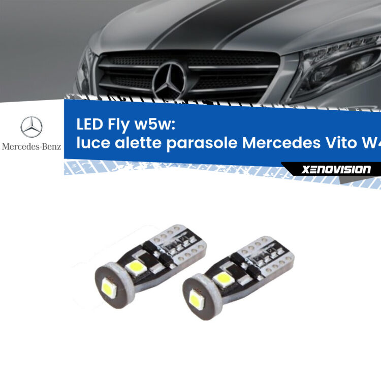 <strong>luce alette parasole LED per Mercedes Vito</strong> W447 2014 in poi. Coppia lampadine <strong>w5w</strong> Canbus compatte modello Fly Xenovision.