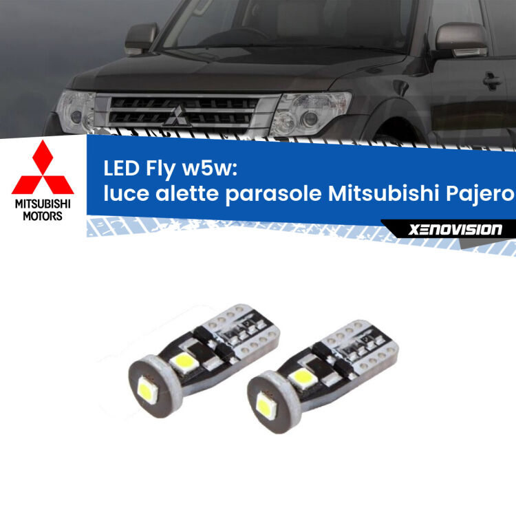 <strong>luce alette parasole LED per Mitsubishi Pajero III</strong> V60 2000 - 2007. Coppia lampadine <strong>w5w</strong> Canbus compatte modello Fly Xenovision.