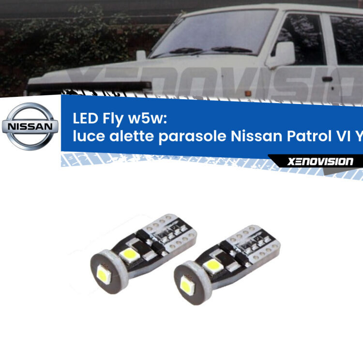 <strong>luce alette parasole LED per Nissan Patrol VI</strong> Y62 2010 in poi. Coppia lampadine <strong>w5w</strong> Canbus compatte modello Fly Xenovision.