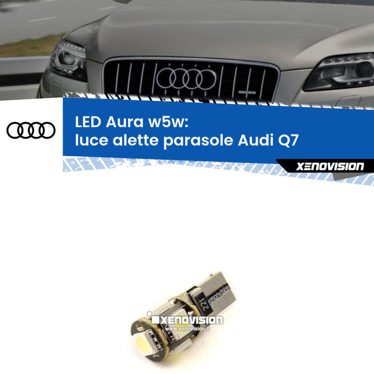 <strong>LED luce alette parasole w5w per Audi Q7</strong>  2006 - 2015. Una lampadina <strong>w5w</strong> canbus luce bianca 6000k modello Aura Xenovision.