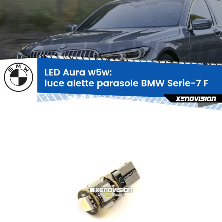 <strong>LED luce alette parasole w5w per BMW Serie-7</strong> F 2009 - 2015. Una lampadina <strong>w5w</strong> canbus luce bianca 6000k modello Aura Xenovision.