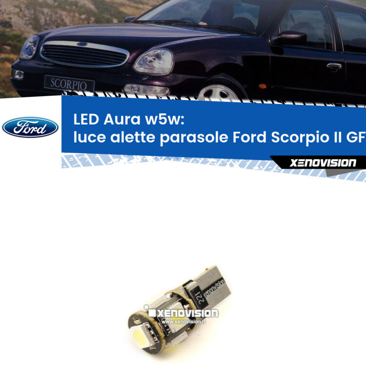 <strong>LED luce alette parasole w5w per Ford Scorpio II</strong> GFR, GGR 1994 - 1998. Una lampadina <strong>w5w</strong> canbus luce bianca 6000k modello Aura Xenovision.