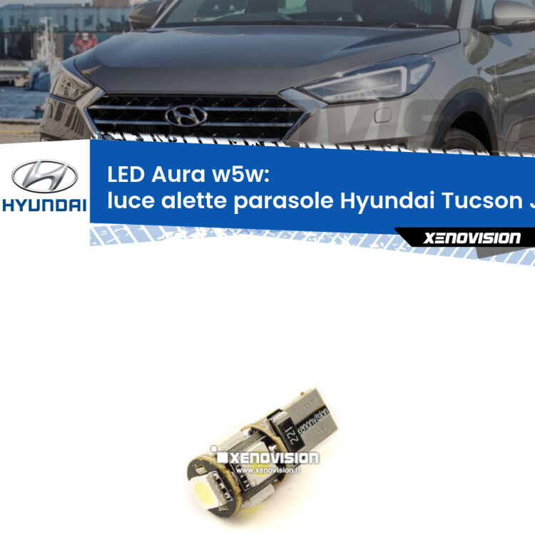 <strong>LED luce alette parasole w5w per Hyundai Tucson</strong> JM 2004 - 2010. Una lampadina <strong>w5w</strong> canbus luce bianca 6000k modello Aura Xenovision.