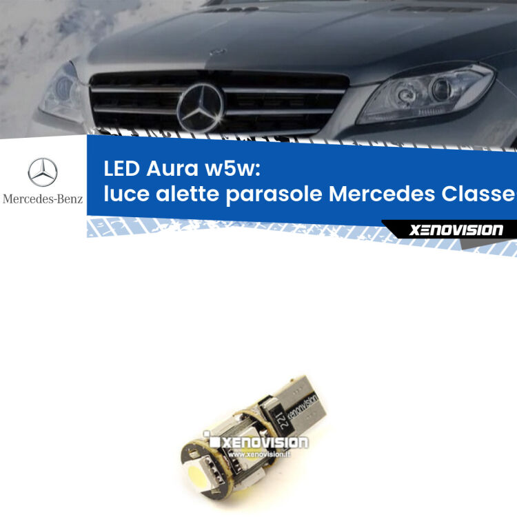 <strong>LED luce alette parasole w5w per Mercedes Classe-M</strong> W166 2011 - 2015. Una lampadina <strong>w5w</strong> canbus luce bianca 6000k modello Aura Xenovision.