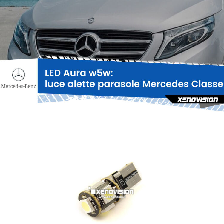 <strong>LED luce alette parasole w5w per Mercedes Classe-V</strong> W447 2014 in poi. Una lampadina <strong>w5w</strong> canbus luce bianca 6000k modello Aura Xenovision.