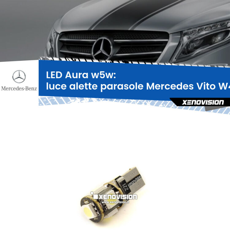 <strong>LED luce alette parasole w5w per Mercedes Vito</strong> W447 2014 in poi. Una lampadina <strong>w5w</strong> canbus luce bianca 6000k modello Aura Xenovision.