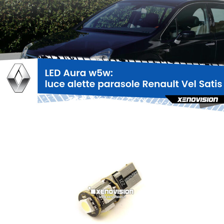 <strong>LED luce alette parasole w5w per Renault Vel Satis</strong>  2002 - 2010. Una lampadina <strong>w5w</strong> canbus luce bianca 6000k modello Aura Xenovision.