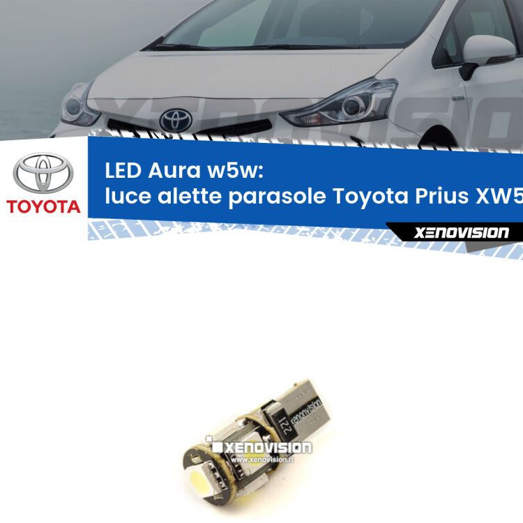 <strong>LED luce alette parasole w5w per Toyota Prius</strong> XW50 2015 in poi. Una lampadina <strong>w5w</strong> canbus luce bianca 6000k modello Aura Xenovision.