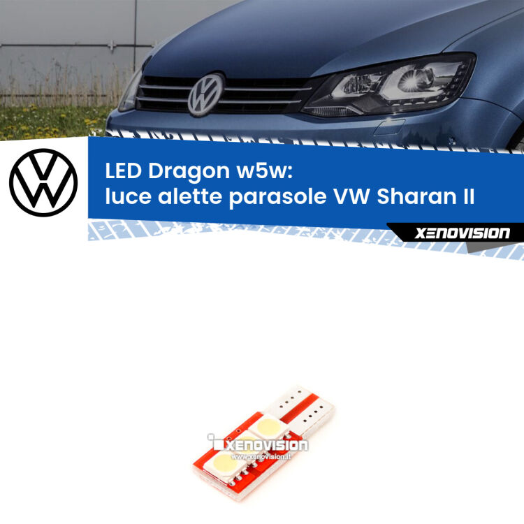 FINE SERIE: NO GARANZIA <strong>LED luce alette parasole per VW Sharan</strong> II 2010 - 2019. Lampade <strong>W5W</strong> a illuminazione laterale modello Dragon Xenovision.