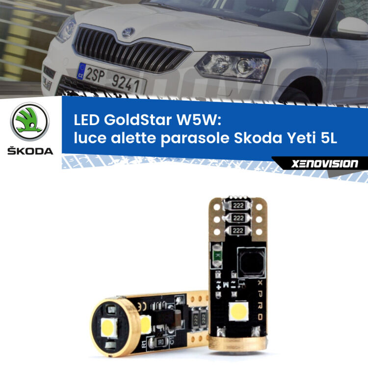 <strong>Luce Alette Parasole LED Skoda Yeti</strong> 5L 2009 - 2017: ottima luminosità a 360 gradi. Si inseriscono ovunque. Canbus, Top Quality.