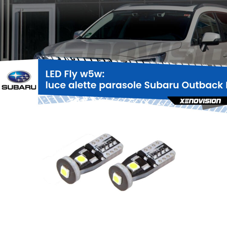 <strong>luce alette parasole LED per Subaru Outback</strong> BS 2014 in poi. Coppia lampadine <strong>w5w</strong> Canbus compatte modello Fly Xenovision.