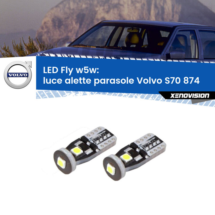 <strong>luce alette parasole LED per Volvo S70</strong> 874 1997 - 2000. Coppia lampadine <strong>w5w</strong> Canbus compatte modello Fly Xenovision.