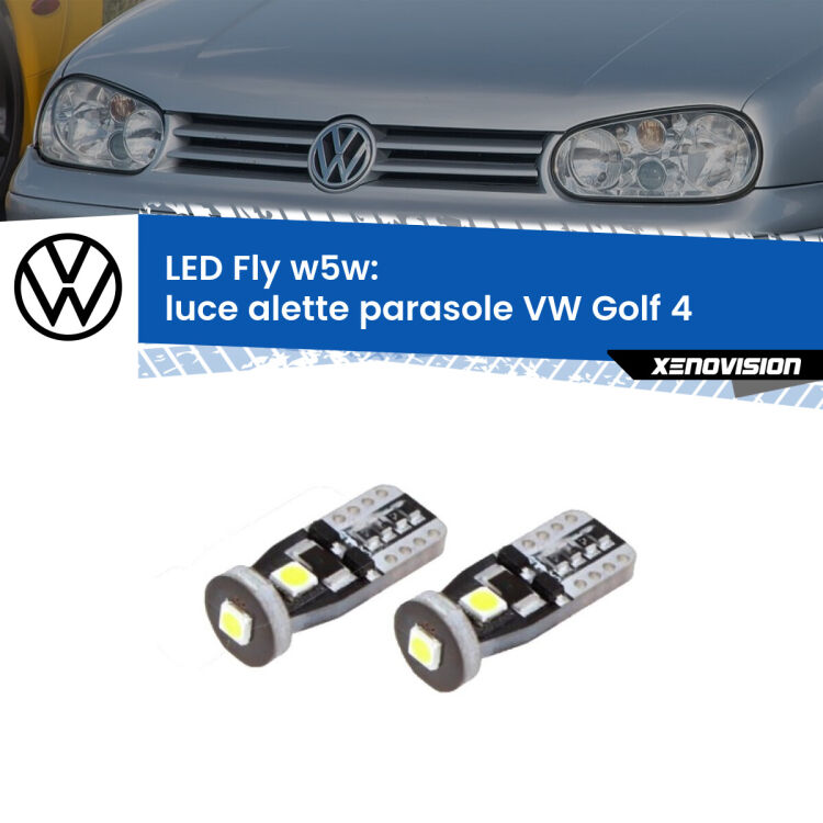 <strong>luce alette parasole LED per VW Golf 4</strong>  1997 - 2005. Coppia lampadine <strong>w5w</strong> Canbus compatte modello Fly Xenovision.