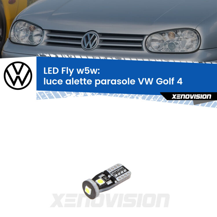 <strong>luce alette parasole LED per VW Golf 4</strong>  1997 - 2005. Coppia lampadine <strong>w5w</strong> Canbus compatte modello Fly Xenovision.