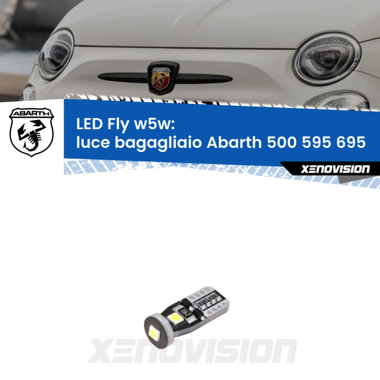 <strong>luce bagagliaio LED per Abarth 500 595 695</strong>  2008 - 2022. Coppia lampadine <strong>w5w</strong> Canbus compatte modello Fly Xenovision.