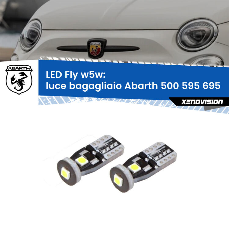 <strong>luce bagagliaio LED per Abarth 500 595 695</strong>  2008 - 2022. Coppia lampadine <strong>w5w</strong> Canbus compatte modello Fly Xenovision.