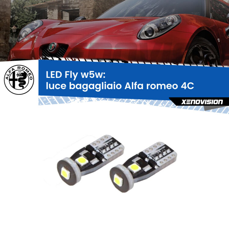 <strong>luce bagagliaio LED per Alfa romeo 4C</strong>  2013 in poi. Coppia lampadine <strong>w5w</strong> Canbus compatte modello Fly Xenovision.