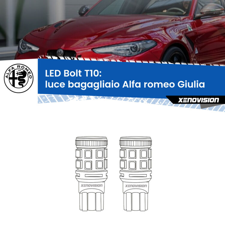 <strong>Luce Bagagliaio LED per Alfa romeo Giulia</strong>  2015 in poi. Coppia lampade <strong>T10</strong> modello Bolt canbus.