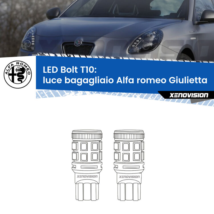 <strong>Luce Bagagliaio LED per Alfa romeo Giulietta</strong>  2010 in poi. Coppia lampade <strong>T10</strong> modello Bolt canbus.