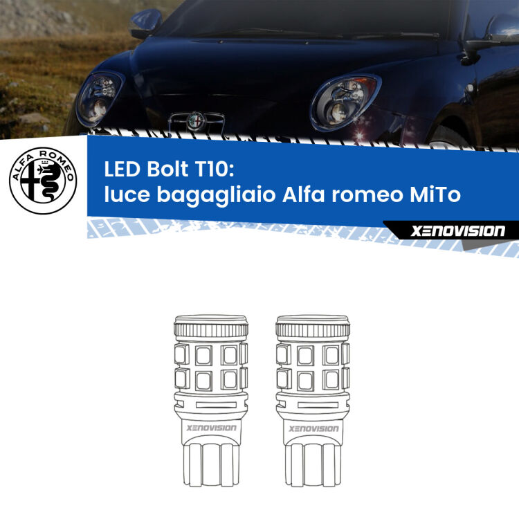 <strong>Luce Bagagliaio LED per Alfa romeo MiTo</strong>  2008 - 2018. Coppia lampade <strong>T10</strong> modello Bolt canbus.