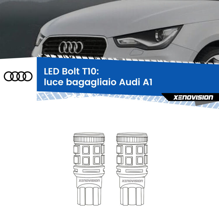 <strong>Luce Bagagliaio LED per Audi A1</strong>  2010 - 2018. Coppia lampade <strong>T10</strong> modello Bolt canbus.