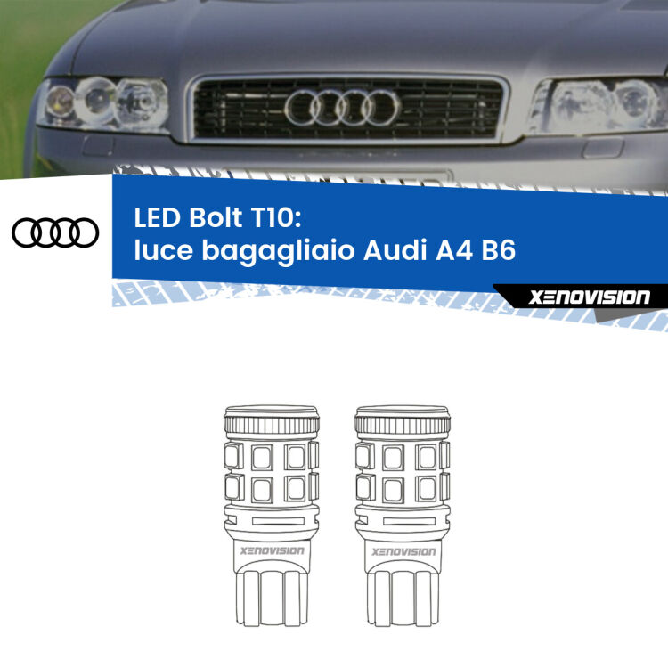 <strong>Luce Bagagliaio LED per Audi A4</strong> B6 2000 - 2004. Coppia lampade <strong>T10</strong> modello Bolt canbus.