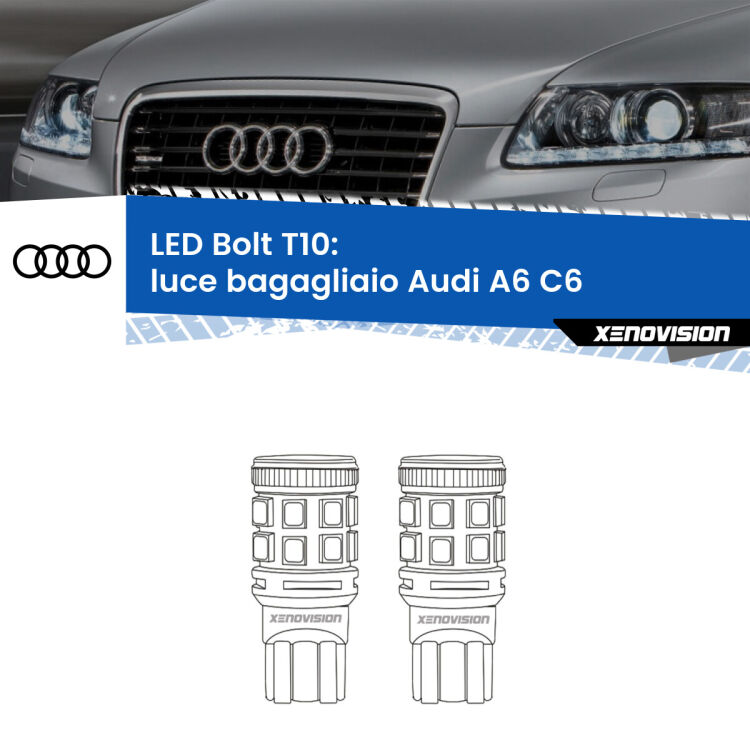 <strong>Luce Bagagliaio LED per Audi A6</strong> C6 2004 - 2011. Coppia lampade <strong>T10</strong> modello Bolt canbus.