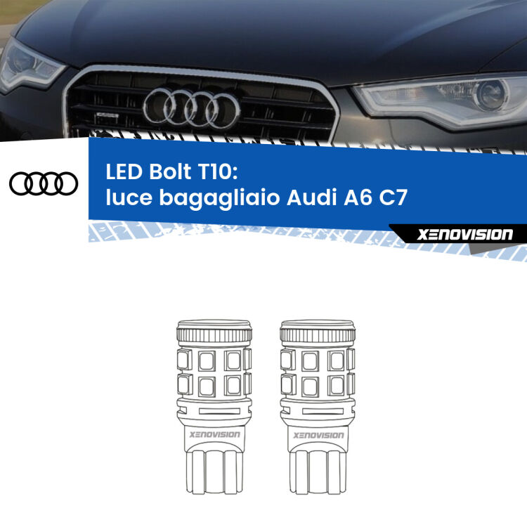 <strong>Luce Bagagliaio LED per Audi A6</strong> C7 2010 - 2018. Coppia lampade <strong>T10</strong> modello Bolt canbus.