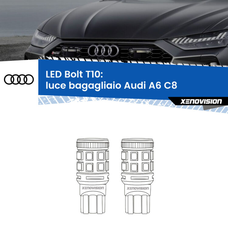 <strong>Luce Bagagliaio LED per Audi A6</strong> C8 2018 in poi. Coppia lampade <strong>T10</strong> modello Bolt canbus.