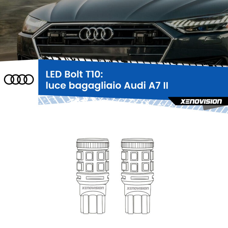 <strong>Luce Bagagliaio LED per Audi A7</strong> II 2019 in poi. Coppia lampade <strong>T10</strong> modello Bolt canbus.