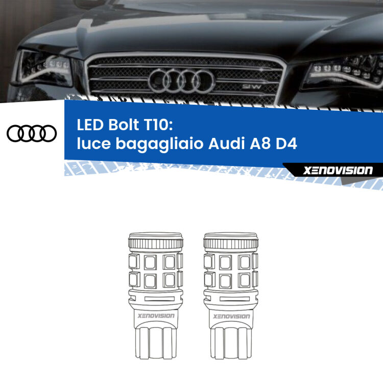 <strong>Luce Bagagliaio LED per Audi A8</strong> D4 2009 - 2018. Coppia lampade <strong>T10</strong> modello Bolt canbus.