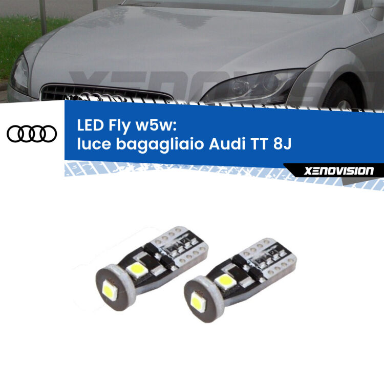 <strong>luce bagagliaio LED per Audi TT</strong> 8J 2006 - 2014. Coppia lampadine <strong>w5w</strong> Canbus compatte modello Fly Xenovision.