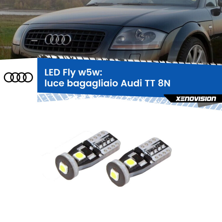 <strong>luce bagagliaio LED per Audi TT</strong> 8N 1998 - 2006. Coppia lampadine <strong>w5w</strong> Canbus compatte modello Fly Xenovision.