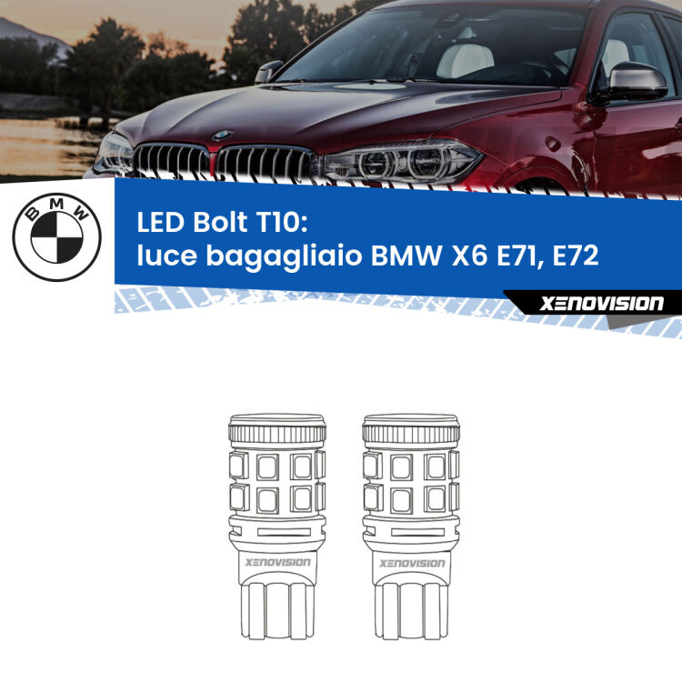 <strong>Luce Bagagliaio LED per BMW X6</strong> E71, E72 2008 - 2014. Coppia lampade <strong>T10</strong> modello Bolt canbus.