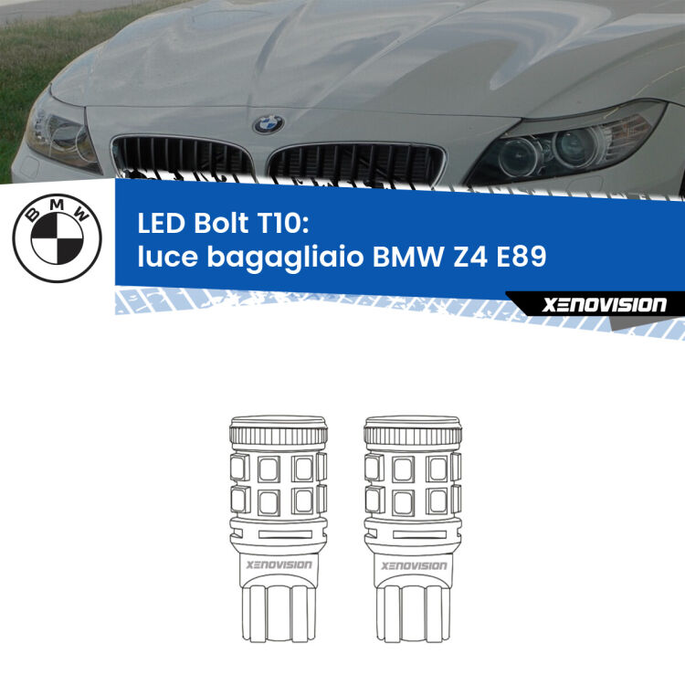 <strong>Luce Bagagliaio LED per BMW Z4</strong> E89 2009 - 2016. Coppia lampade <strong>T10</strong> modello Bolt canbus.