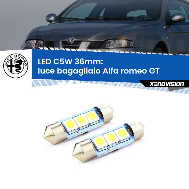 <strong>Luce Bagagliaio LED per Alfa romeo GT</strong>  2003 - 2010. Coppia lampade <strong>C5W</strong> 36mm estremamente longeve.