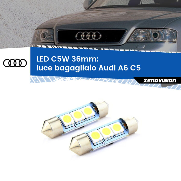 <strong>Luce Bagagliaio LED per Audi A6</strong> C5 1997 - 2004. Coppia lampade <strong>C5W</strong> 36mm estremamente longeve.