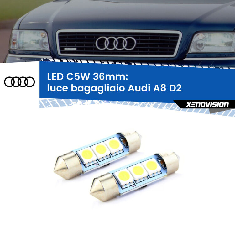 <strong>Luce Bagagliaio LED per Audi A8</strong> D2 1994 - 2002. Coppia lampade <strong>C5W</strong> 36mm estremamente longeve.