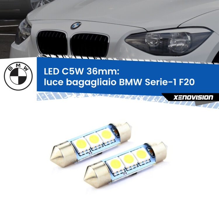 <strong>Luce Bagagliaio LED per BMW Serie-1</strong> F20 2010 - 2019. Coppia lampade <strong>C5W</strong> 36mm estremamente longeve.