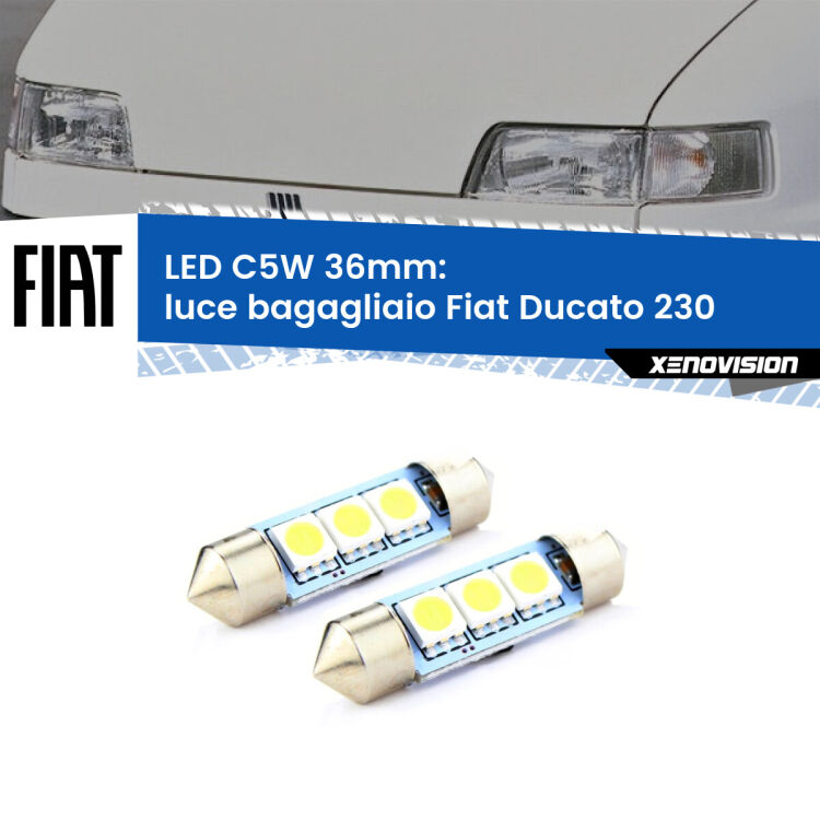 <strong>Luce Bagagliaio LED per Fiat Ducato</strong> 230 1994 - 2002. Coppia lampade <strong>C5W</strong> 36mm estremamente longeve.