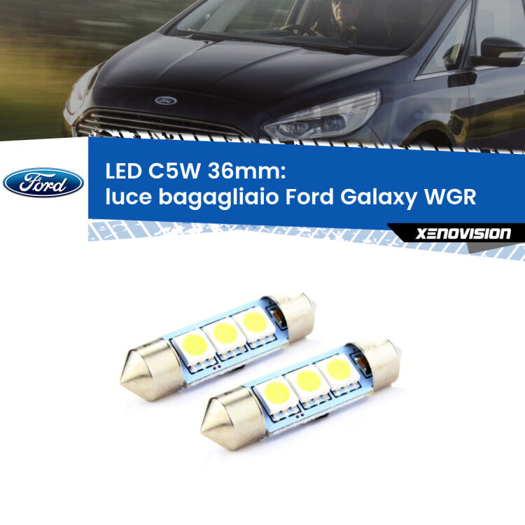 <strong>Luce Bagagliaio LED per Ford Galaxy</strong> WGR 1995 - 2006. Coppia lampade <strong>C5W</strong> 36mm estremamente longeve.