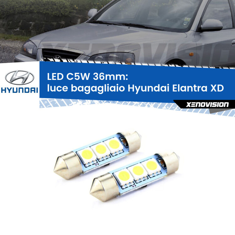 <strong>Luce Bagagliaio LED per Hyundai Elantra</strong> XD 2000 - 2006. Coppia lampade <strong>C5W</strong> 36mm estremamente longeve.