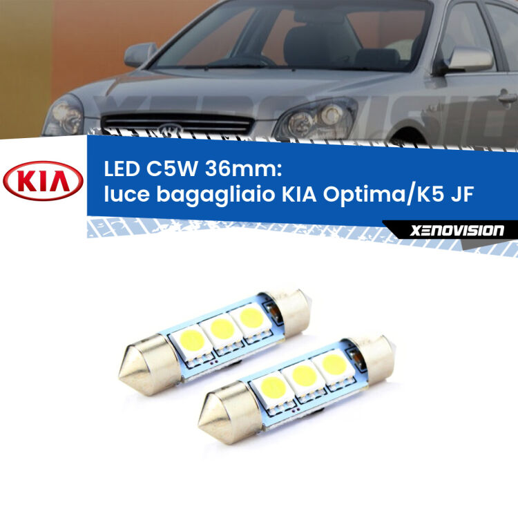 <strong>Luce Bagagliaio LED per KIA Optima/K5</strong> JF 2015 - 2018. Coppia lampade <strong>C5W</strong> 36mm estremamente longeve.